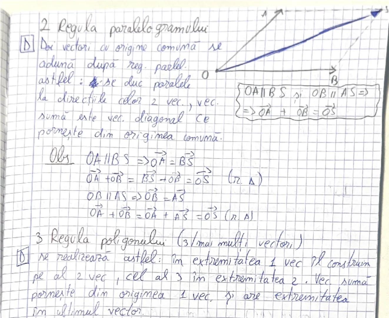 --- OCR Start ---
1.
→
+B+BA=-BP+BA=0
Propietatile adunări de vectori
Modalități de adunare a vectorilor
Regula, triomghiului
2. Regulo para