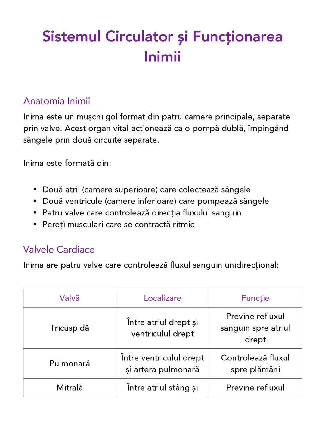 Sistemul Circulator și Funcționarea Inimii