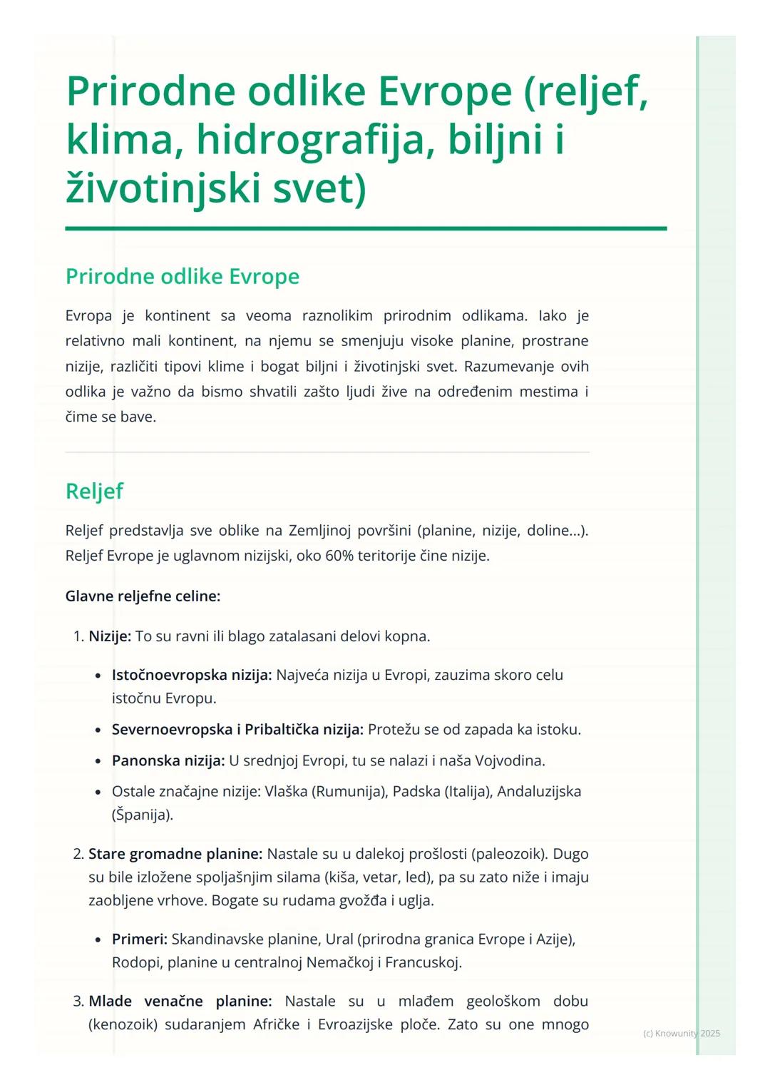 # Prirodne odlike Evrope (reljef,
klima, hidrografija, biljni i
životinjski svet)

Prirodne odlike Evrope

Evropa je kontinent sa veoma razn