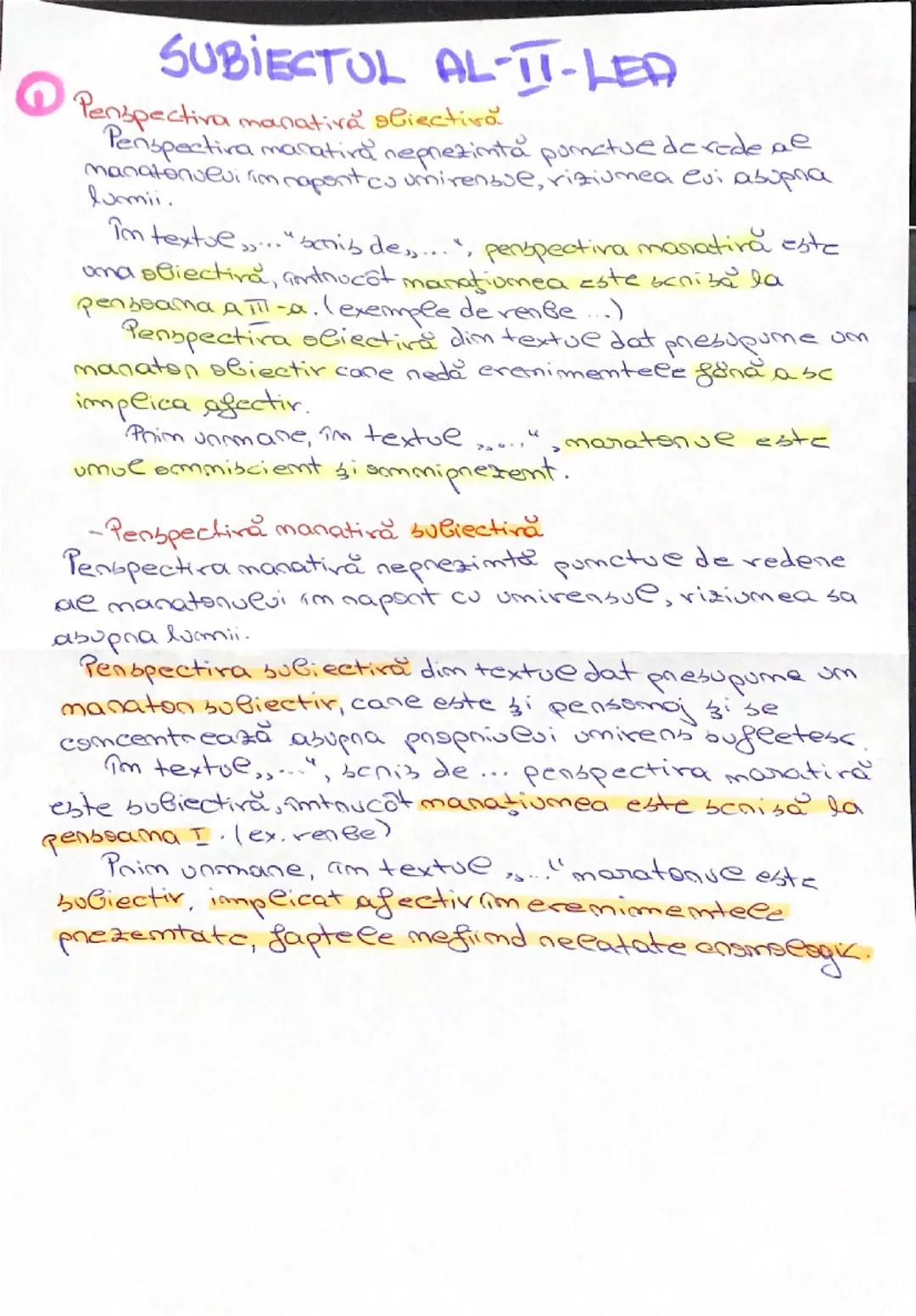 # SUBIECTUL AL II-LEA

○ Perspectiva narativă obiectivă
Perspectiva narativă nepărtinitoare puncte de vedere ale naratorului în raport cu un