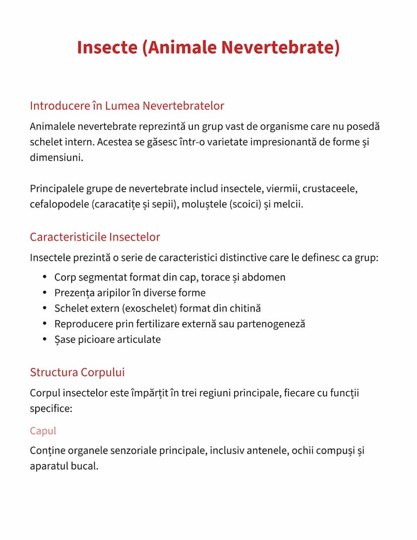# Insecte (Animale Nevertebrate)

Introducere în Lumea Nevertebratelor
Animalele nevertebrate reprezintă un grup vast de organisme care nu p