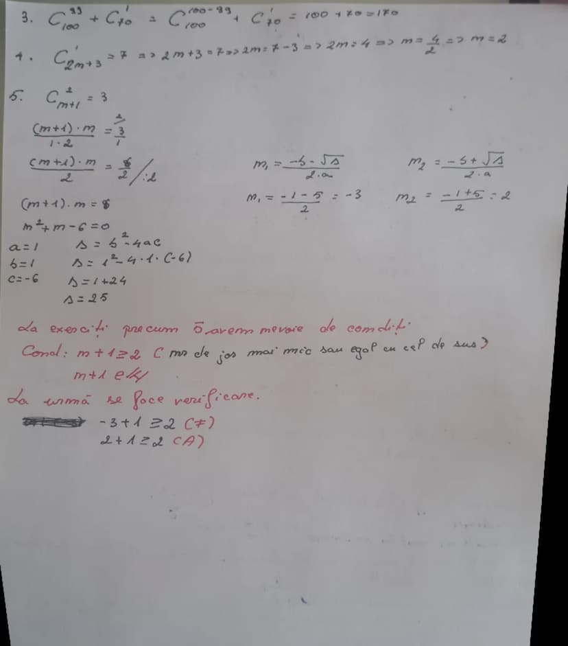 # COMBINARI

$C_m^m = \frac{A_m^m}{P_m^m} = \sum x$ : $C_8^3 = \frac{8 \cdot 7 \cdot 6}{1 \cdot 2 \cdot 3} = 56$

$C_m^0 = 1$

Cum explcăm.
