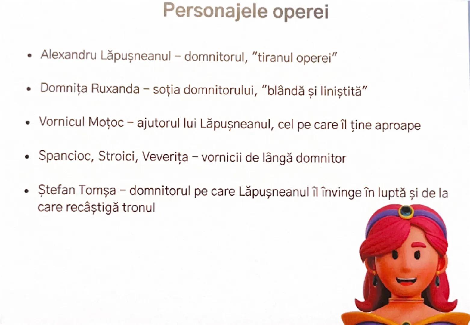 # Alexandru Lăpușneanul

Costache Negruzzi

1840 # Personajele operei

*   Alexandru Lăpuşneanul - domnitorul, "tiranul operei"
*   Domniţa 