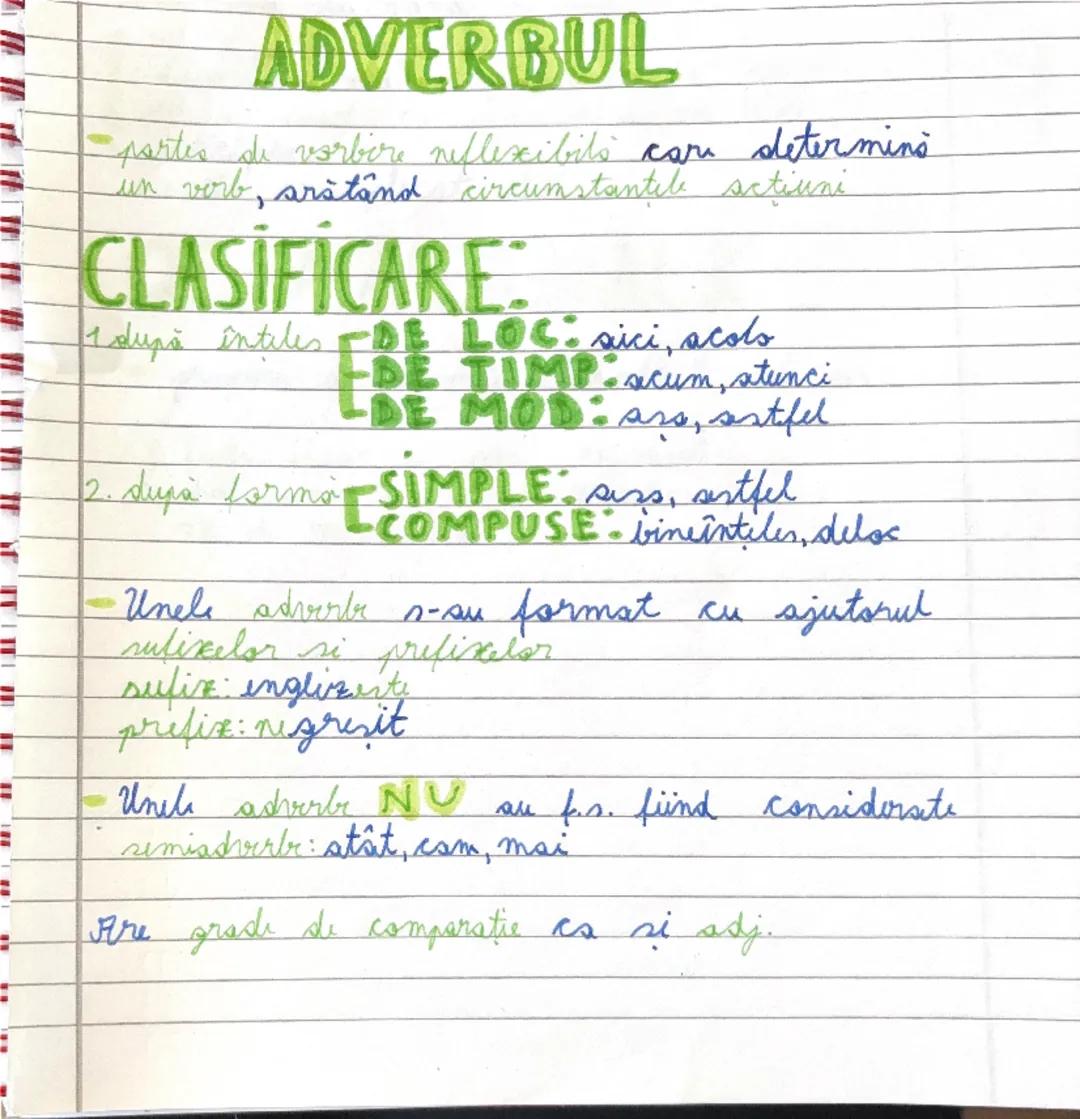 ADVERBUL
partes de vorbire neflexibils cara determins
un verb, arătând circumstanţile sctiuni
CLASIFICARE:
1 după întiles DE LOC. aici, acol