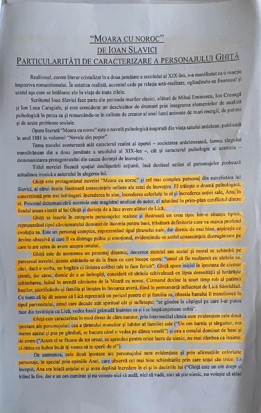 # "MOARA CU NOROC"
DE IOAN SLAVICI

PARTICULARITĂȚI DE CARACTERIZARE A PERSONAJULUI GHIŢĂ

Realismul, curent literar cristalizat în a doua j