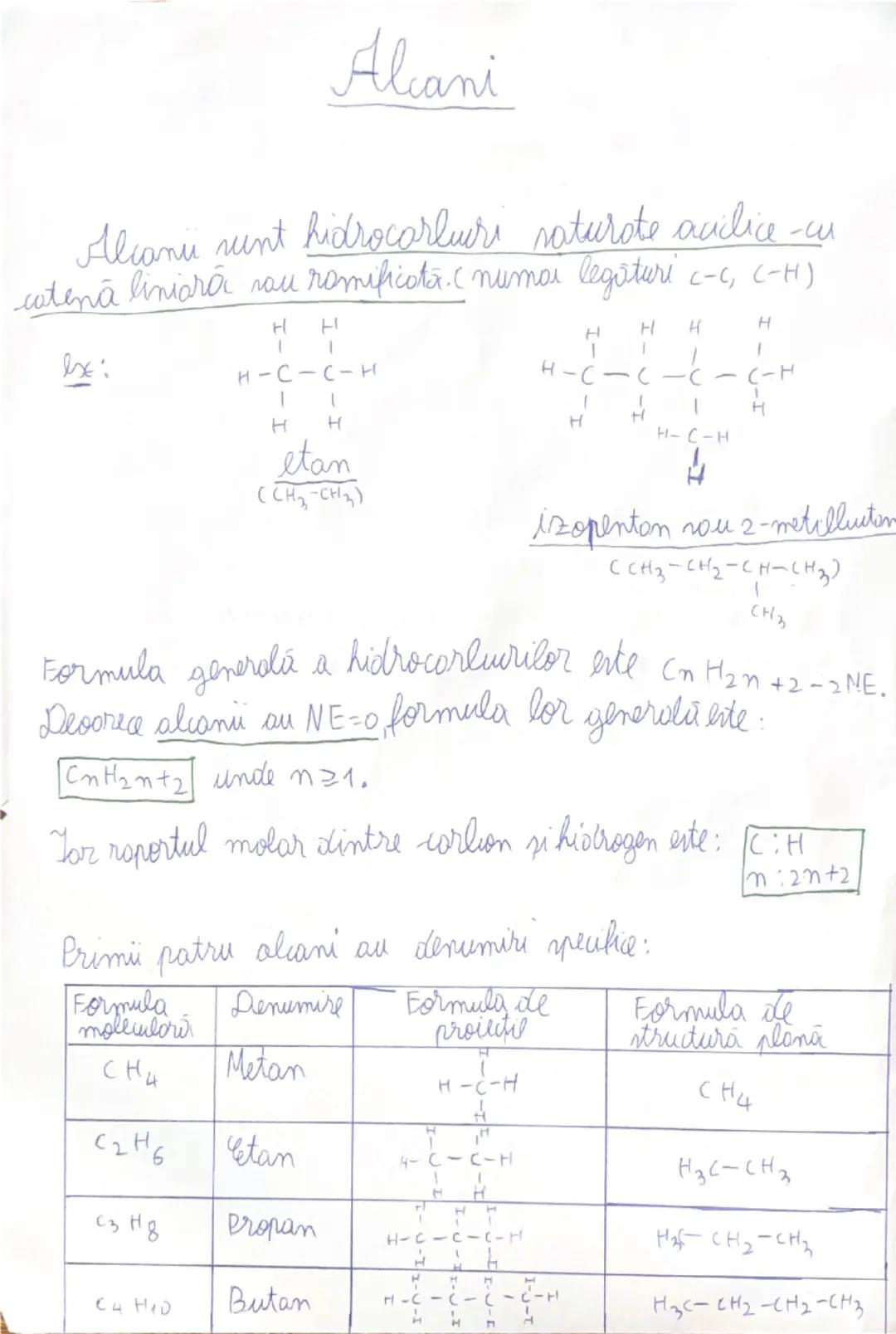 Alcani
Alcanii sunt hidrocarburi saturate aciclice - cu
catenă liniară sau ramificată (numai legături C-C, C-H)
Ex:
HH
H-C-C-H
HH
etan
(CH3-