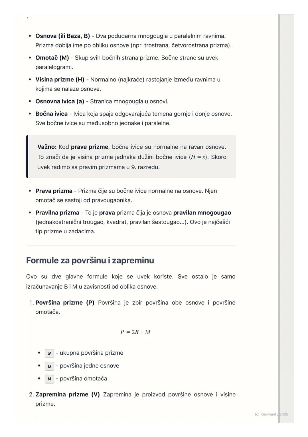 # Prizma

Šta je prizma?

Prizma je geometrijsko telo ograničeno sa dva podudarna i paralelna
mnogougla (to su osnove ili baze) i paralelogr