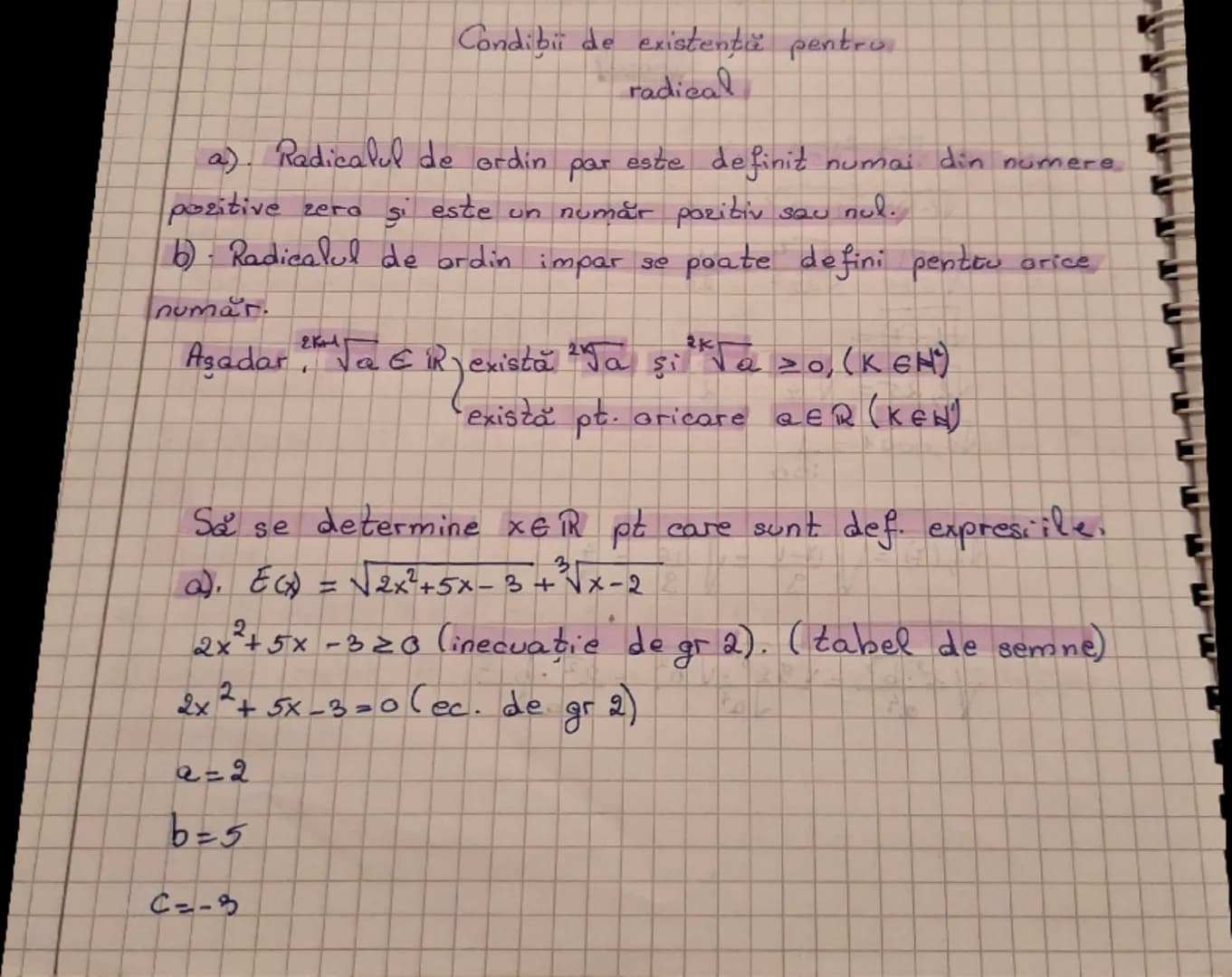 # Condiţii de existență pentru
radical
a). Radicalul de ordin par este definit numai din numere
pozitive zero şi este un număr pozitiv sau n