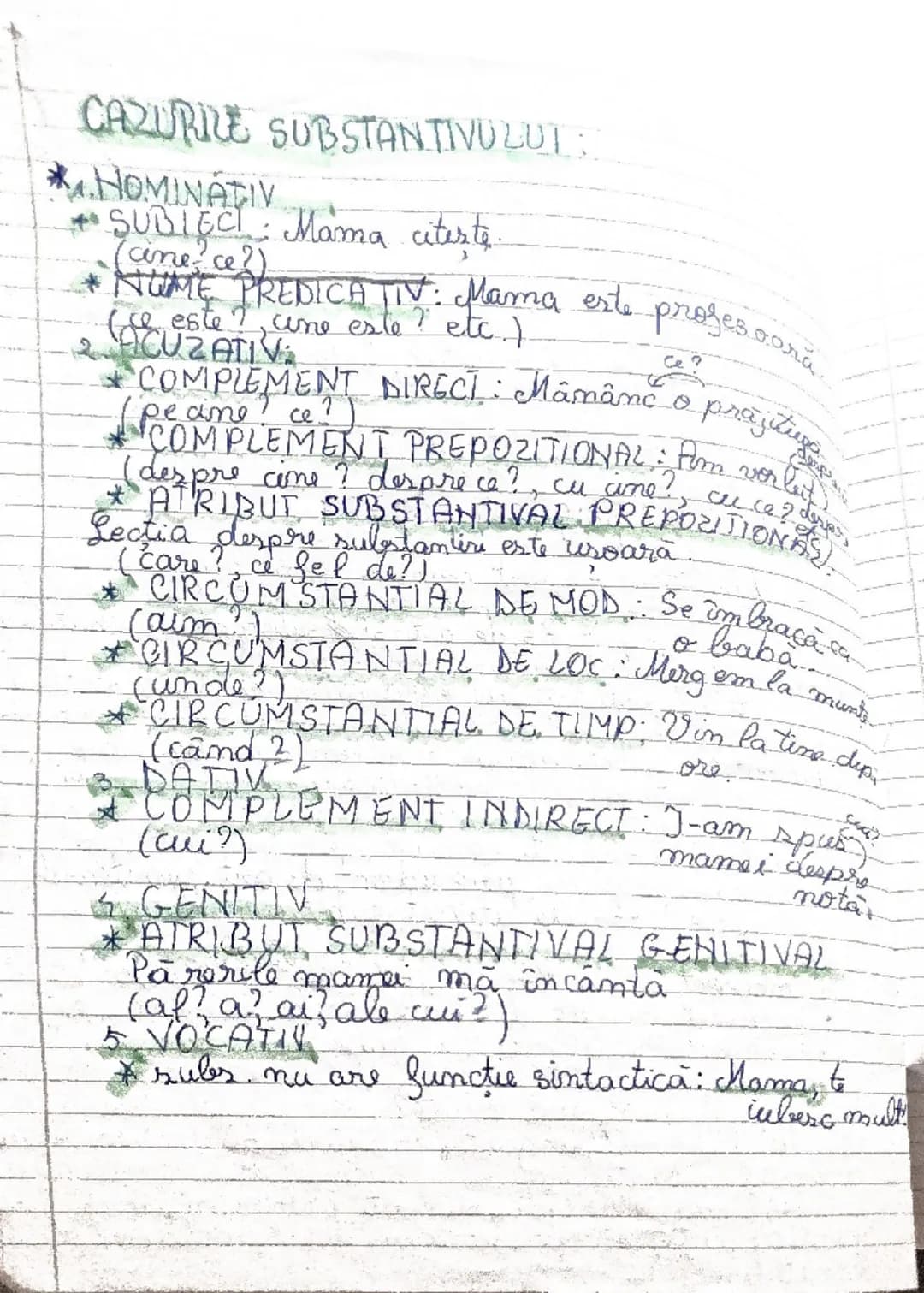 * CAZURILE SUBSTANTIVULUI:
* HOMINATIV
+ SUBIECI Mama citeşte.
(cine ce?)
* NUME PREDICATIV: Mama este procesoară...
(de este?, cine este ? 