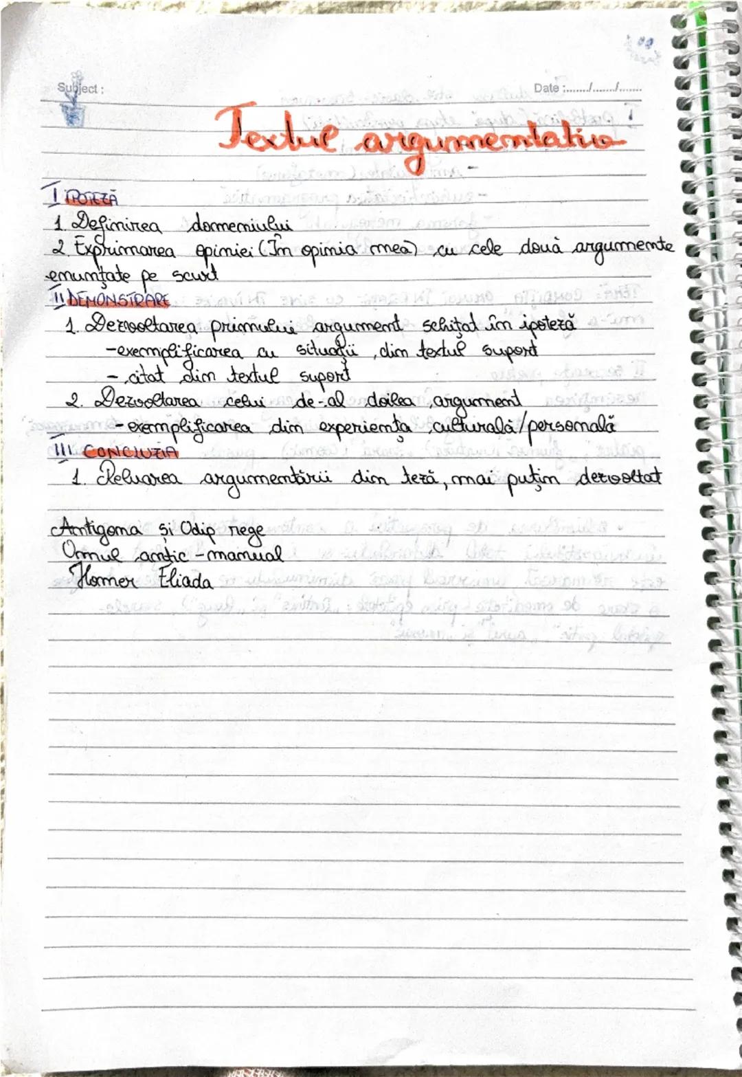 # Subject:

# Textul argumentativ

1. **I. POZĂ**
   1. Definirea domeniului
   2. Exprimarea opiniei (În opinia mea) cu cele două argumente