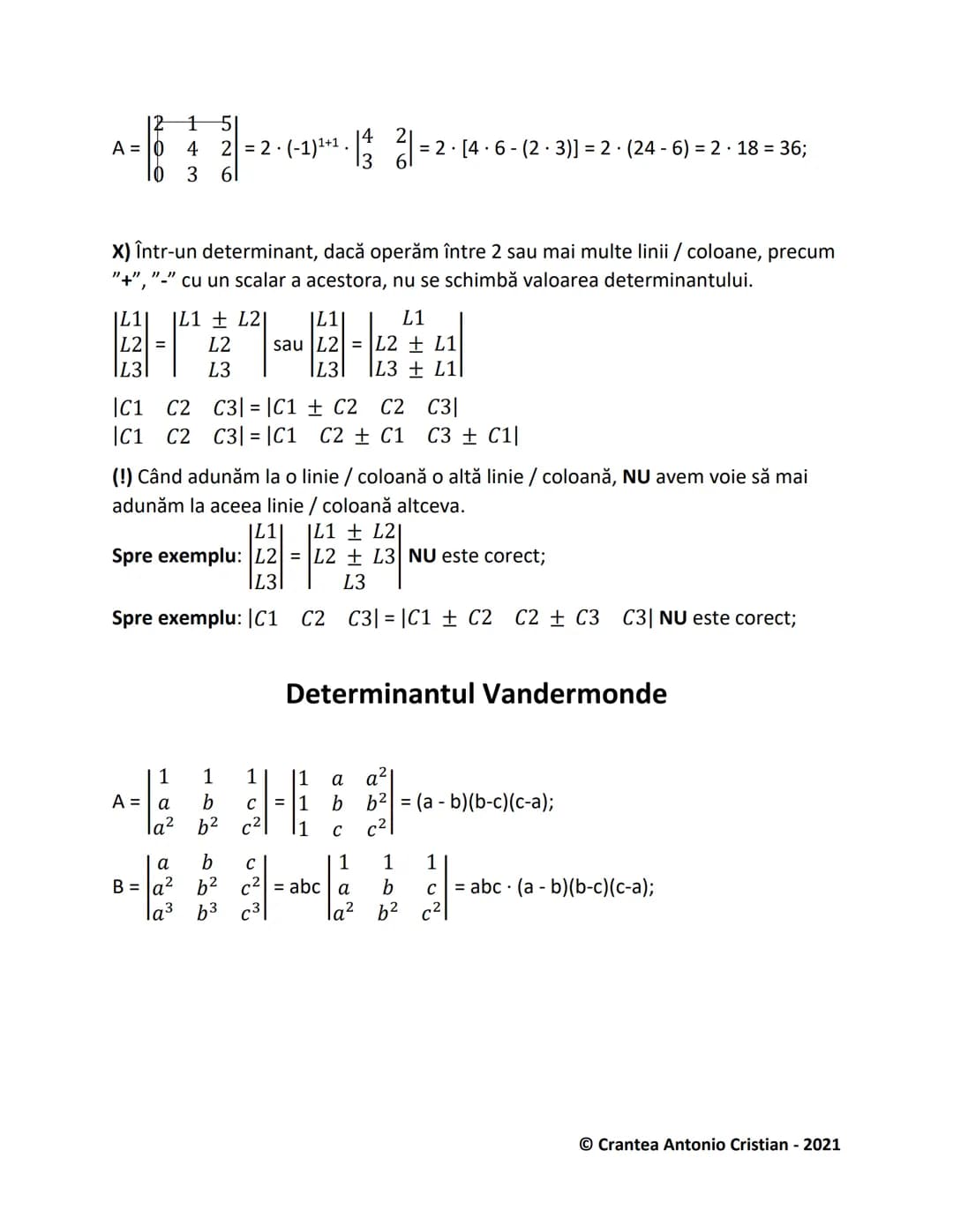 # Determinantul unei Matrici

1) Determinanți de ordinul 2:
Pentru aflarea unui determinant de ordinul 2, facem suma diagonalei principale,
