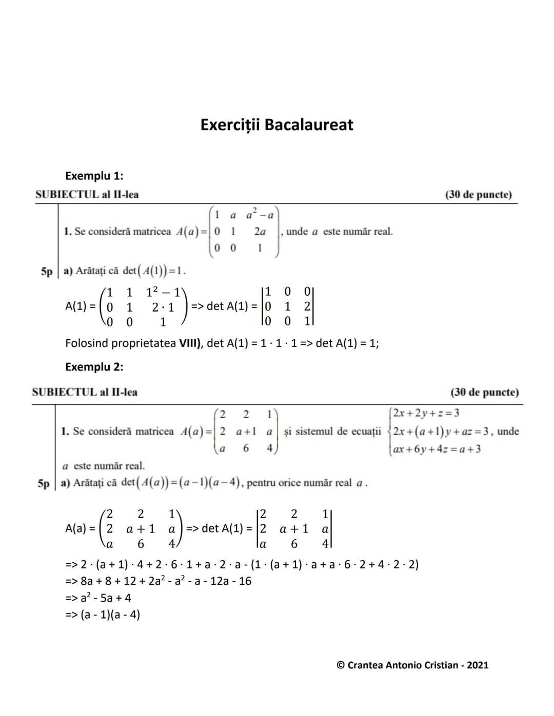 # Determinantul unei Matrici

1) Determinanți de ordinul 2:
Pentru aflarea unui determinant de ordinul 2, facem suma diagonalei principale,
