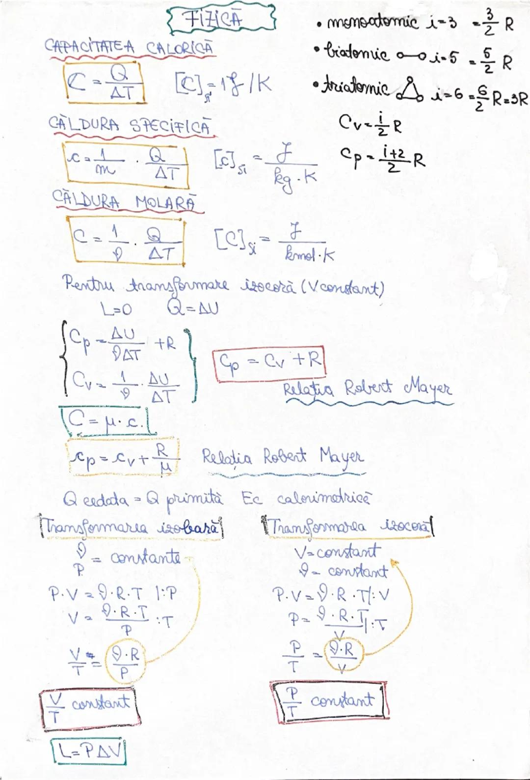 FIZICA
CAPACITATEA CALORICA
$C = \frac{Q}{\Delta T}$  $[C]_J = \frac{J}{^oC \cdot K}$
CALDURA SPECIFICA
$c = \frac{1}{m} \cdot \frac{Q}{\Del