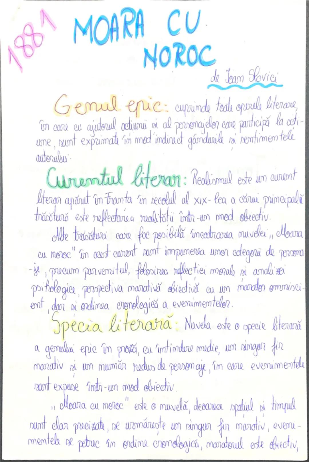 --- OCR Start ---
MOARA CU
1188 MOARA
NOROC
de Joan Slovici
Genul epic: cuprinde toate operele literare,
în care cu ajutorul actiuni si al p