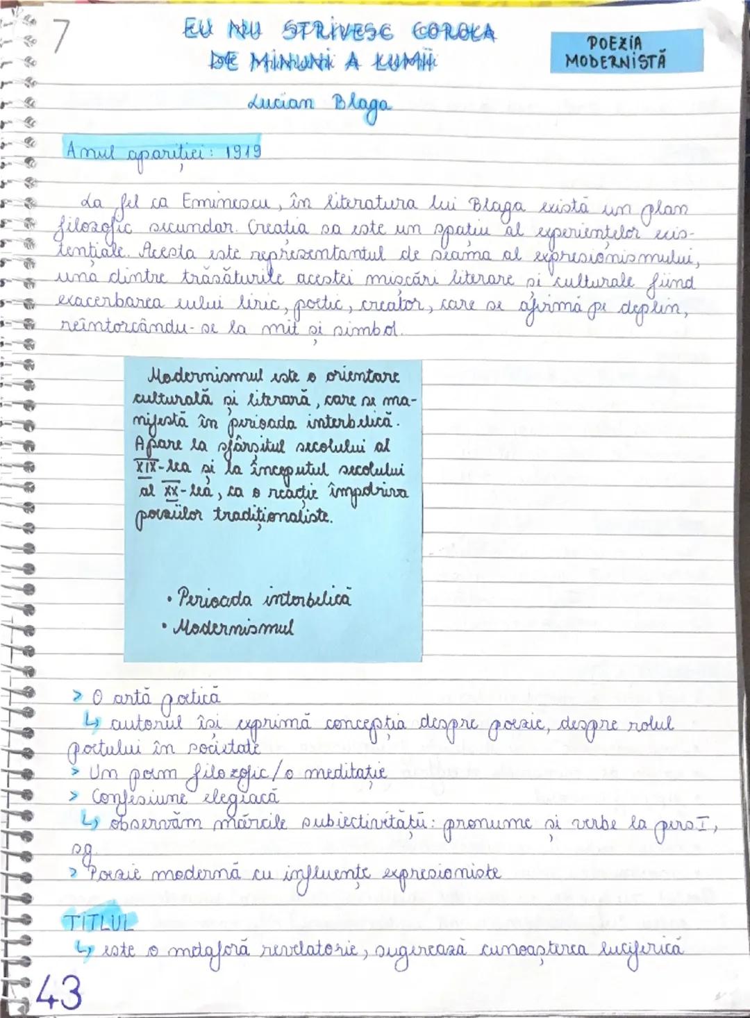 # 7
EU NU STRIVESE COROKA
DE MINUNK A KUPAM
Lucian Blaga

Amul apariției: 1919

POEZIA
MODERNISTA

La fel ca Eminescu, în literatura lui Bla