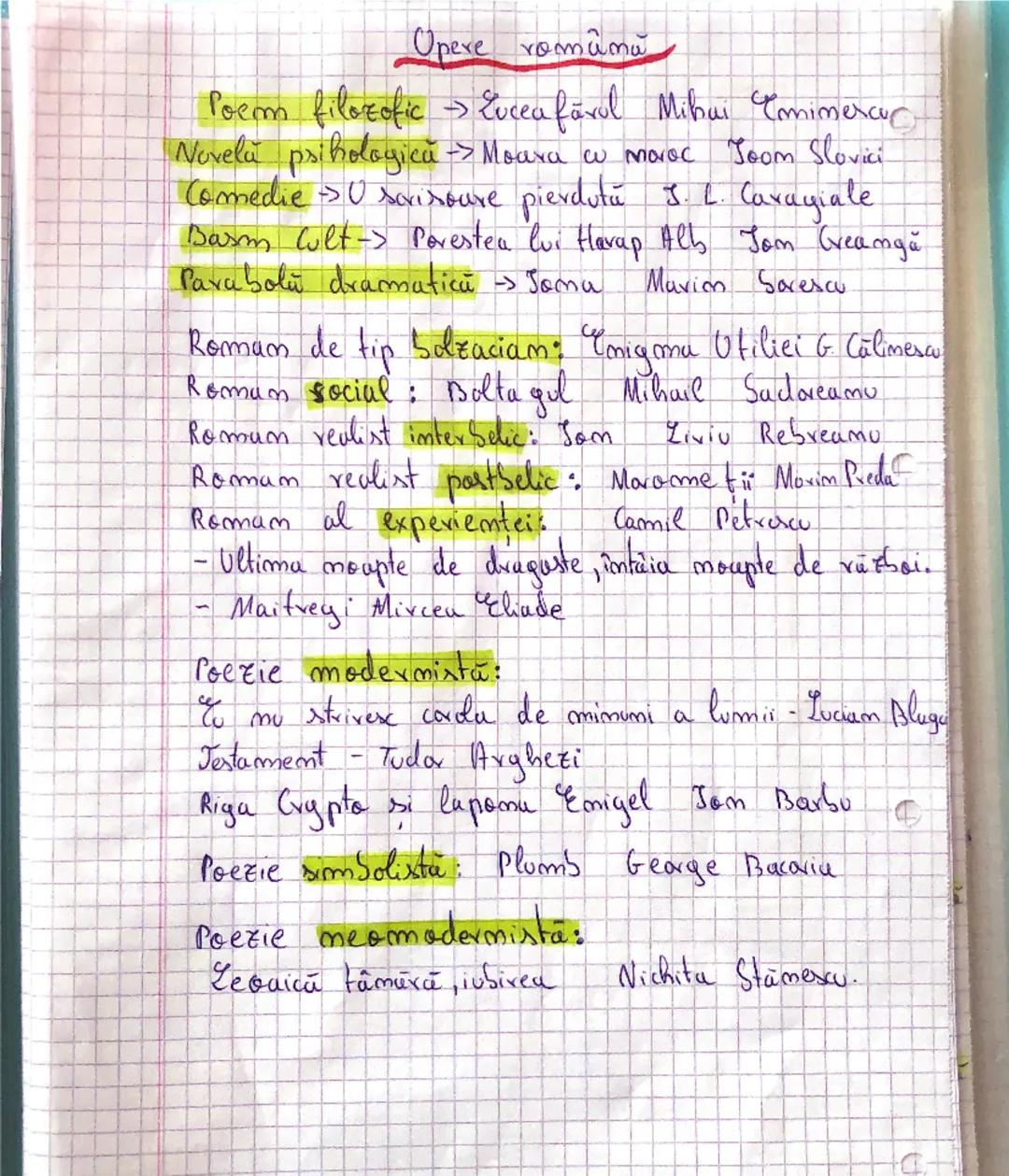 # Opere romama

Poem filozofic Euceafărul Mihai Eminescu
Novela psihologică Moara cu moroc Joom Slovici
Comedie U savisoure pierdută J. L. C