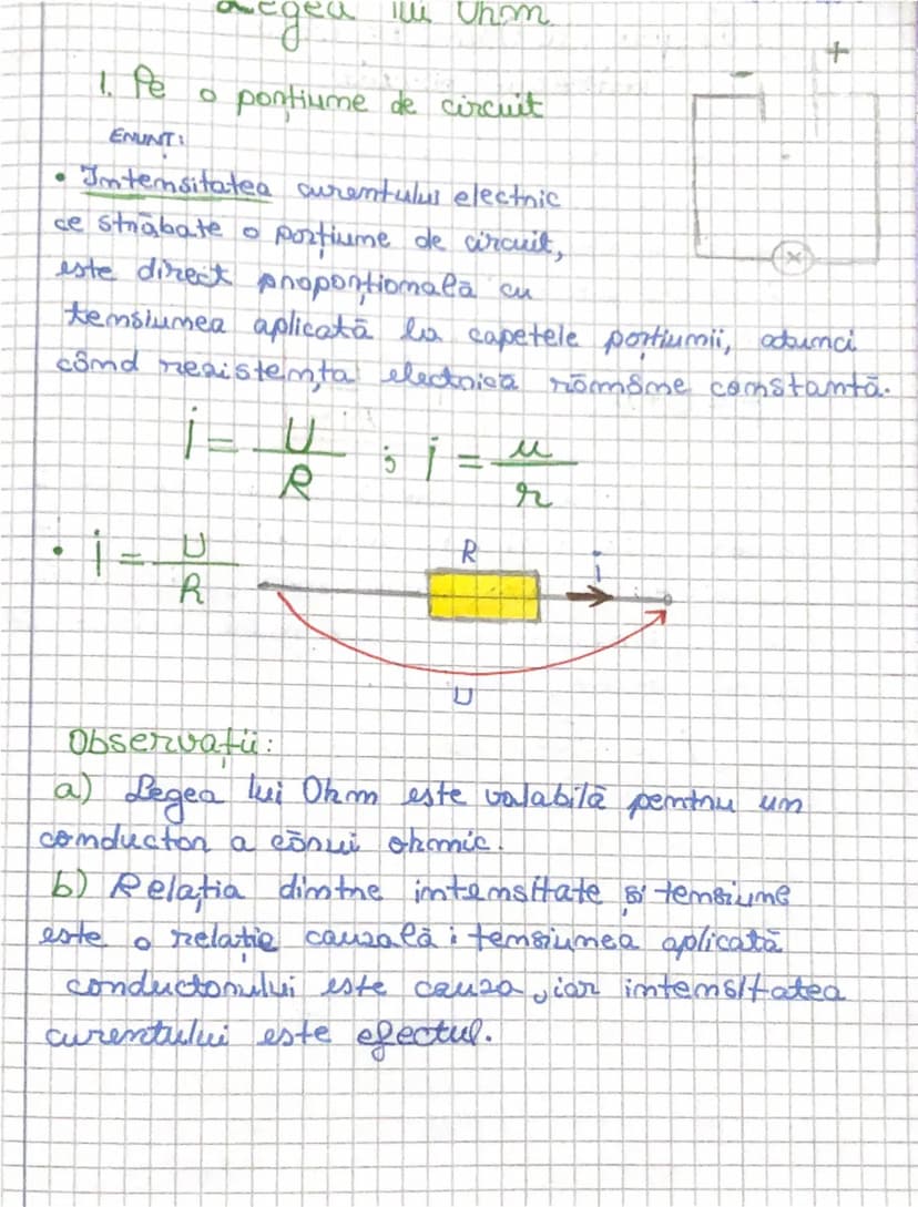 --- OCR Start ---
Ili Unm
1. Pe o pontiume de circuit
ENUNT
+
• Intensitatea curentulus electric
ce strabate o partiume de circuit,
este dir