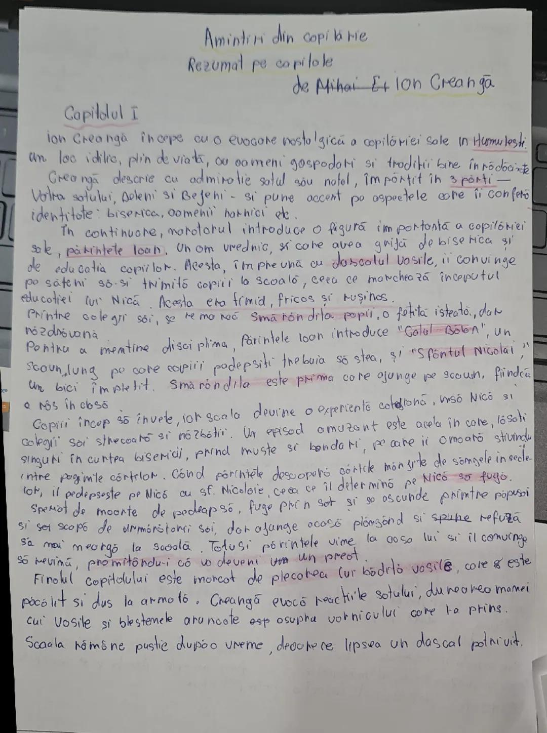Amintiri din copilărie de Ion Creangă - Rezumat detaliat pe capitole