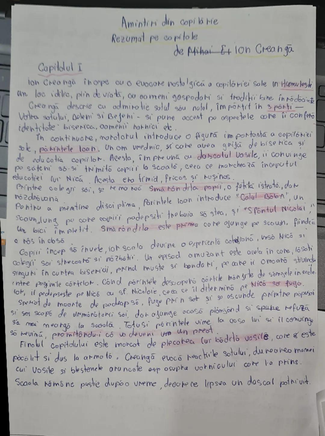 # Amintiri din copilarie
Rezumat pe capitole
de Mihai Et Ion Creangă

# Capitolul I
Ion Creangă începe cu o evocare nostalgică a copilăriei 
