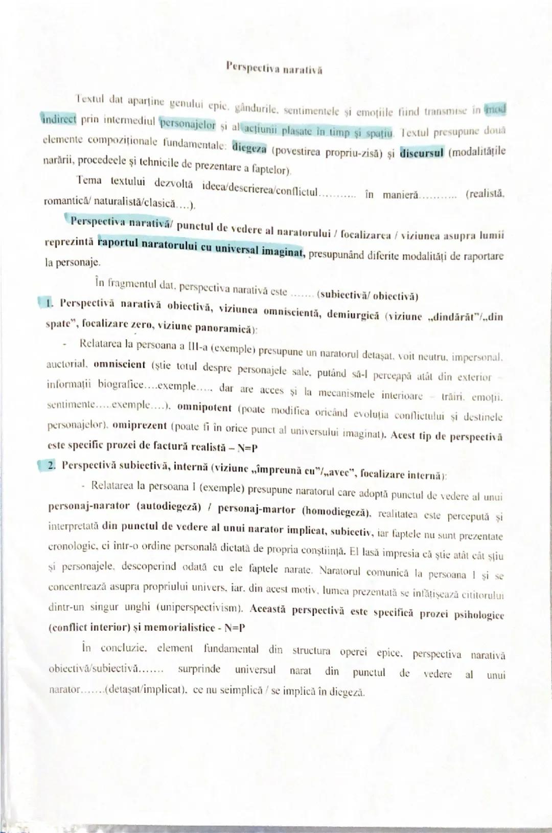 # Perspectiva narativă
Textul dat aparține genului epic, gândurile, sentimentele și emoțiile fiind transmise in mod
indirect prin intermediu