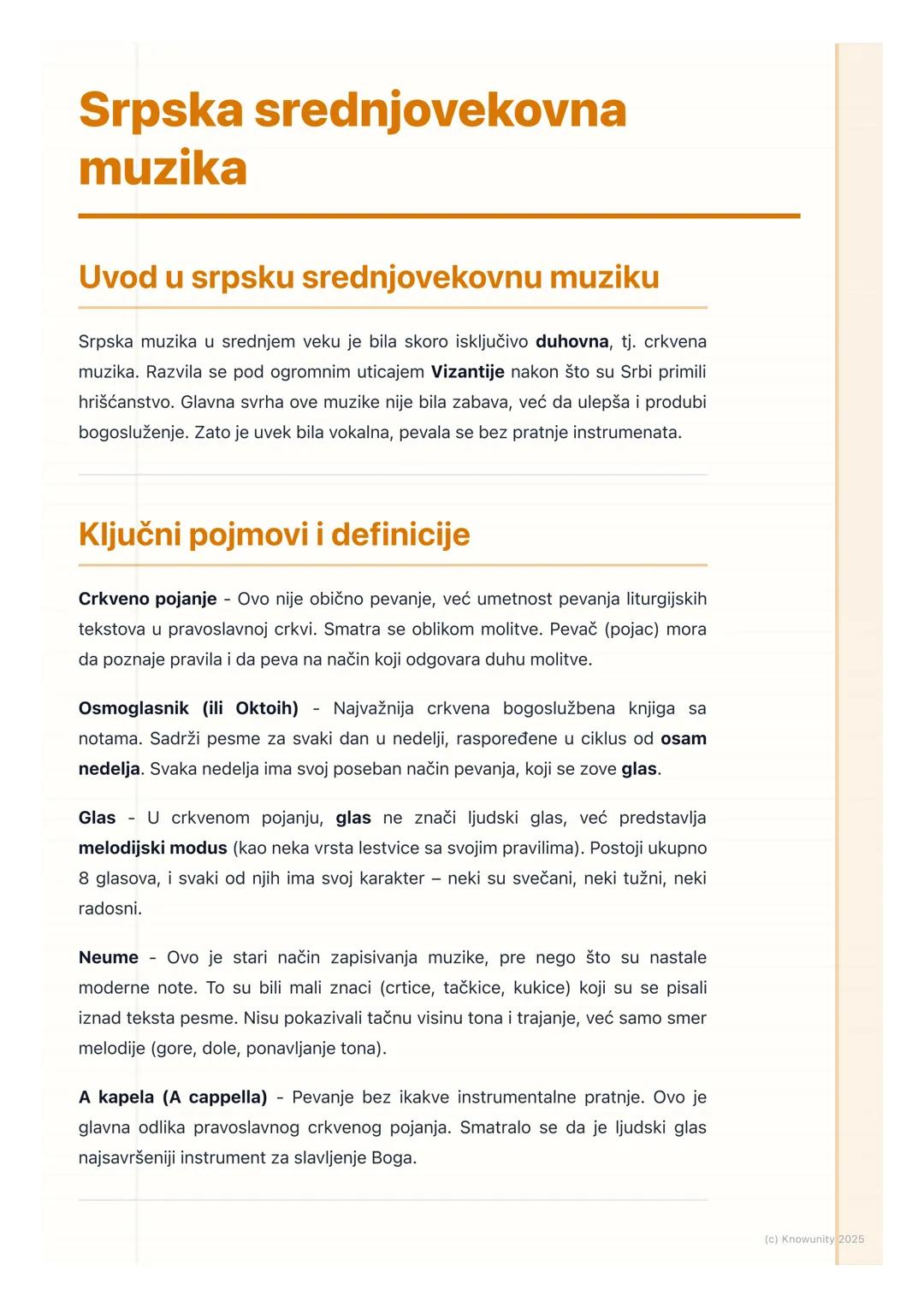 # Srpska srednjovekovna
muzika

Uvod u srpsku srednjovekovnu muziku

Srpska muzika u srednjem veku je bila skoro isključivo duhovna, tj. crk