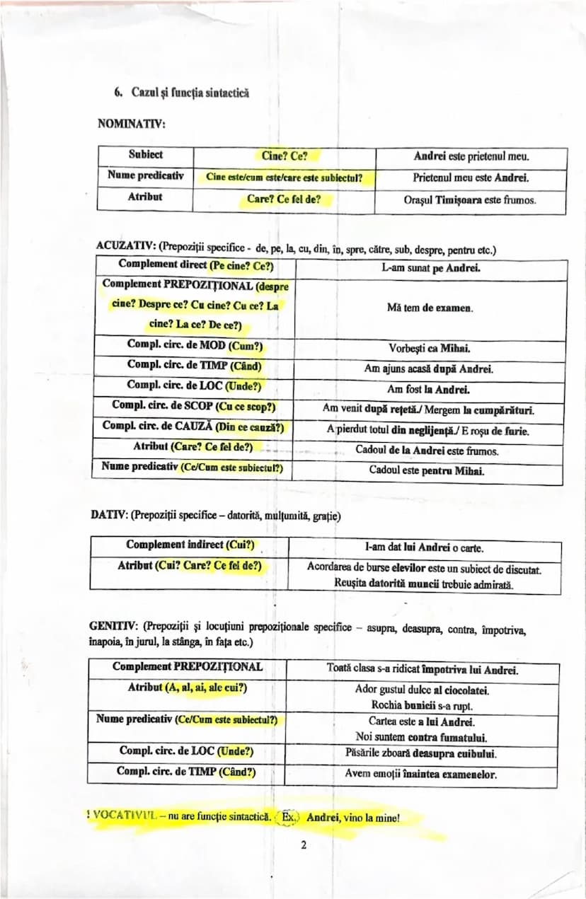 6. Cazul și funcția sintactică
NOMINATIV:
Subiect
Cine? Ce?
Andrei este prietenul meu.
Nume predicativ
Cine este/cum este/care este subiectu
