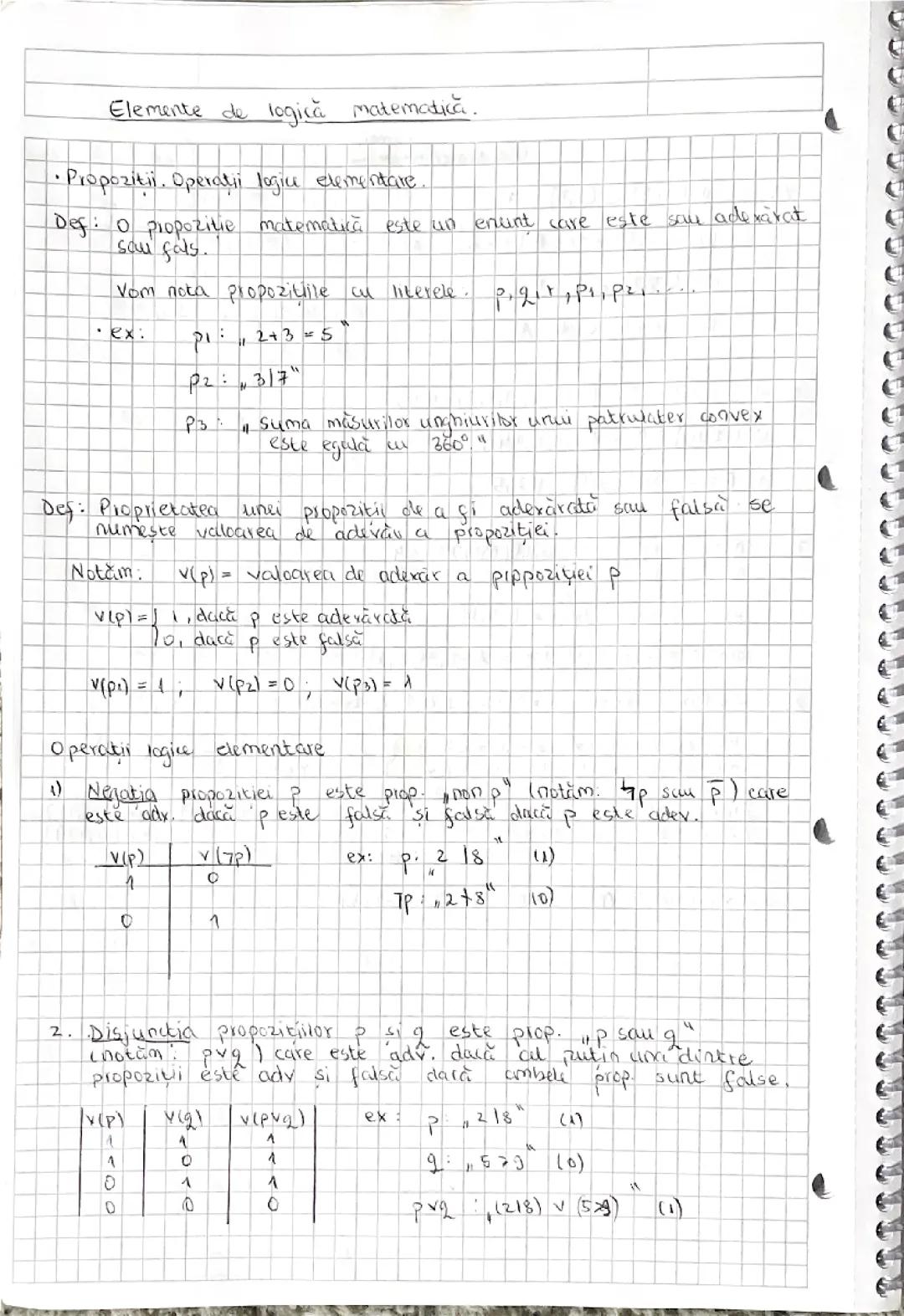 Elemente de logică matematică. Propoziții. Operații logice elementare