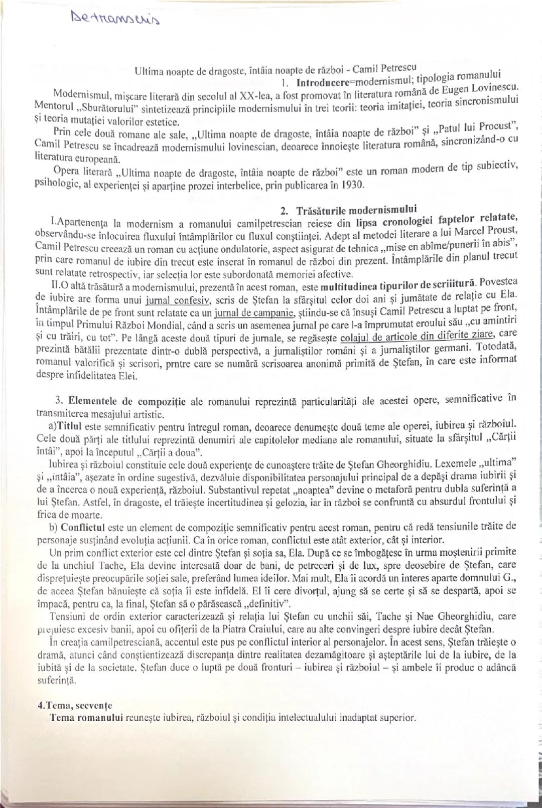 Analiză Eseu - “Ultima noapte de dragoste, întâia noapte de război” pentru Bacalaureat