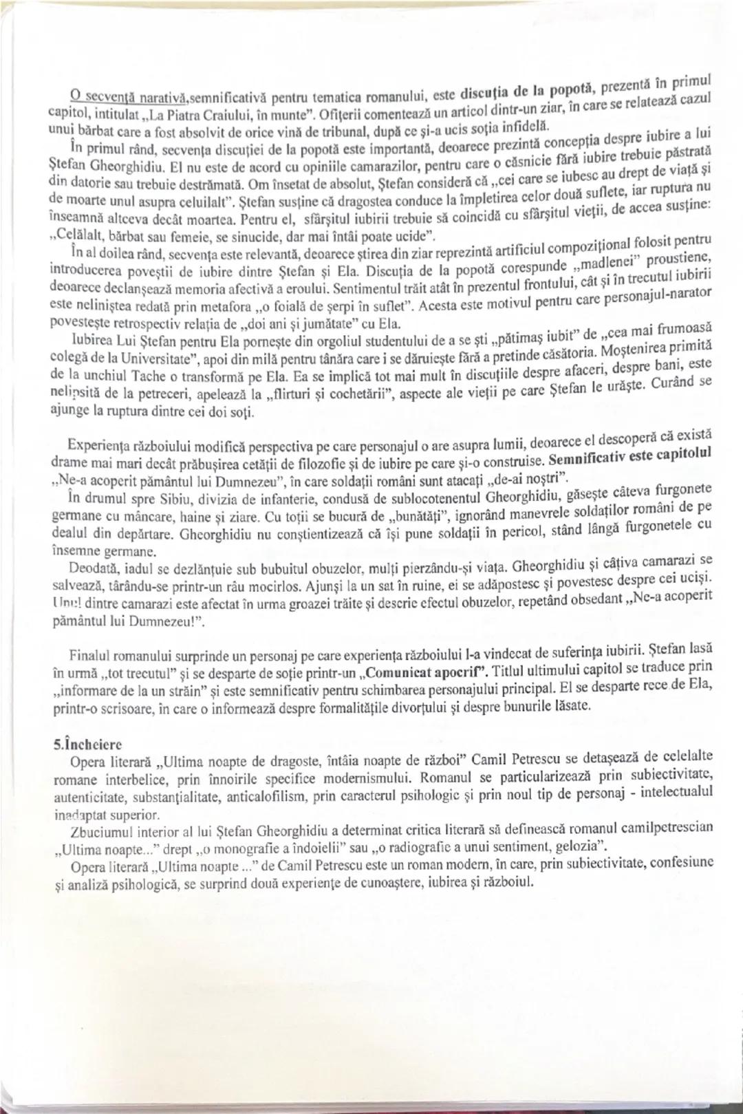 # O secvență narativă,semnificativă pentru tematica romanului, este discuția de la popotă, prezentă în primul capitol, intitulat „La Piatra 