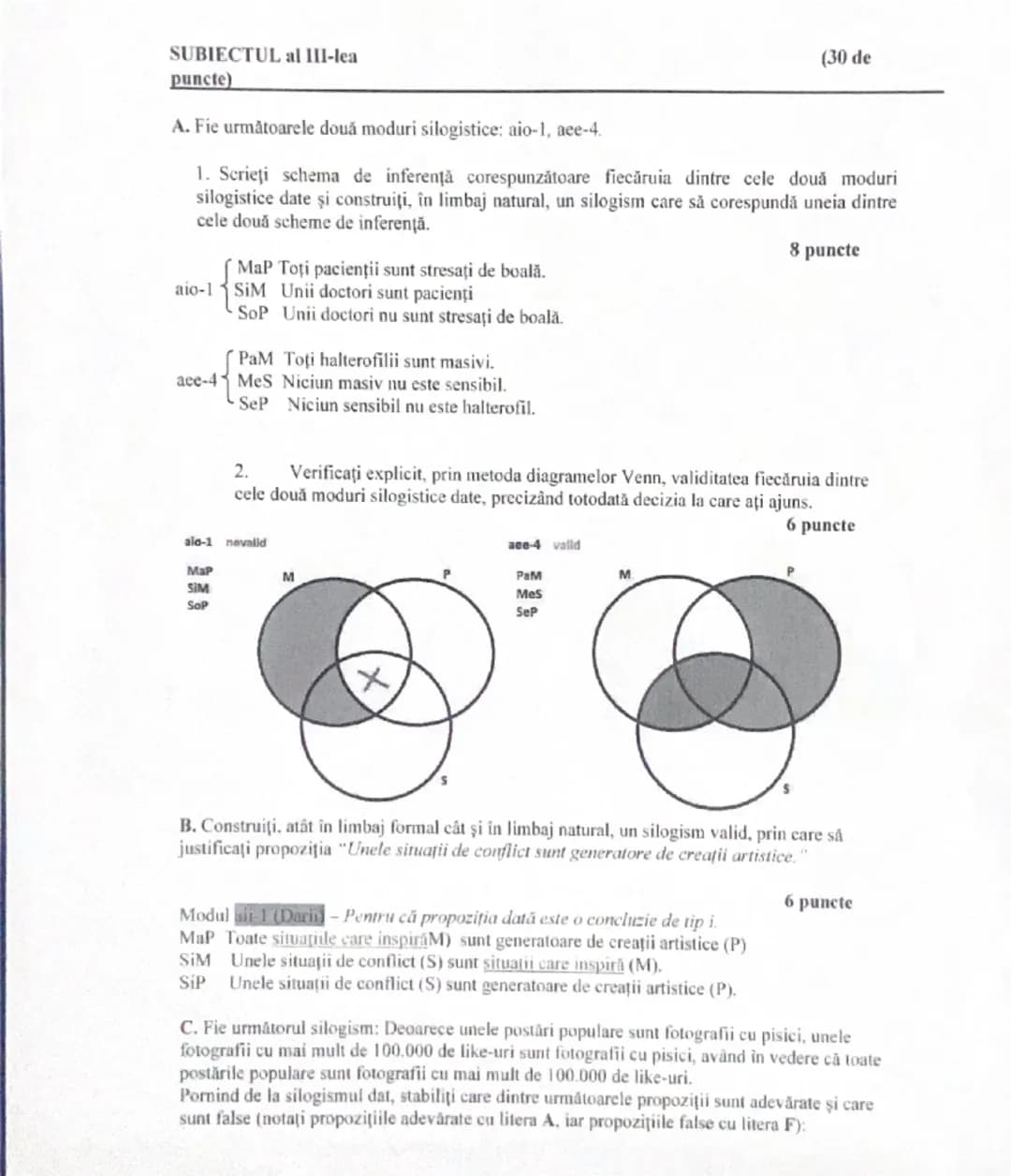 --- OCR Start ---
Model de rezolvare pentru subiectele I-B, II, III
SUBIECTUL I
B. Fie termenii A,B,C, D şi E, astfel încât A este intersect