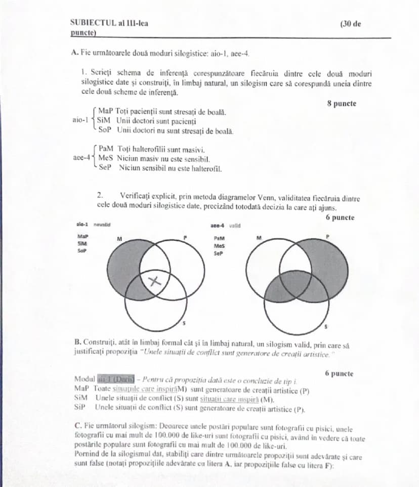 --- OCR Start ---
Model de rezolvare pentru subiectele I-B, II, III
SUBIECTUL I
B. Fie termenii A,B,C, D şi E, astfel încât A este intersect