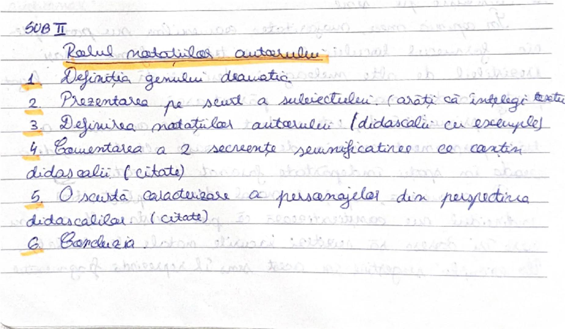 --- OCR Start ---
SUBTI
Rolul natatiilor autorului
1. Definitia genului dramatic
2. Prezentarea pe scurt a subiectului. (arati ca intelegi t