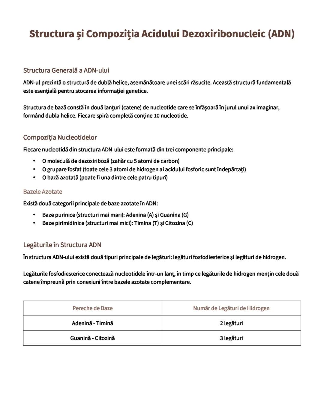 Structura și Compoziția Acidului Dezoxiribonucleic (ADN)