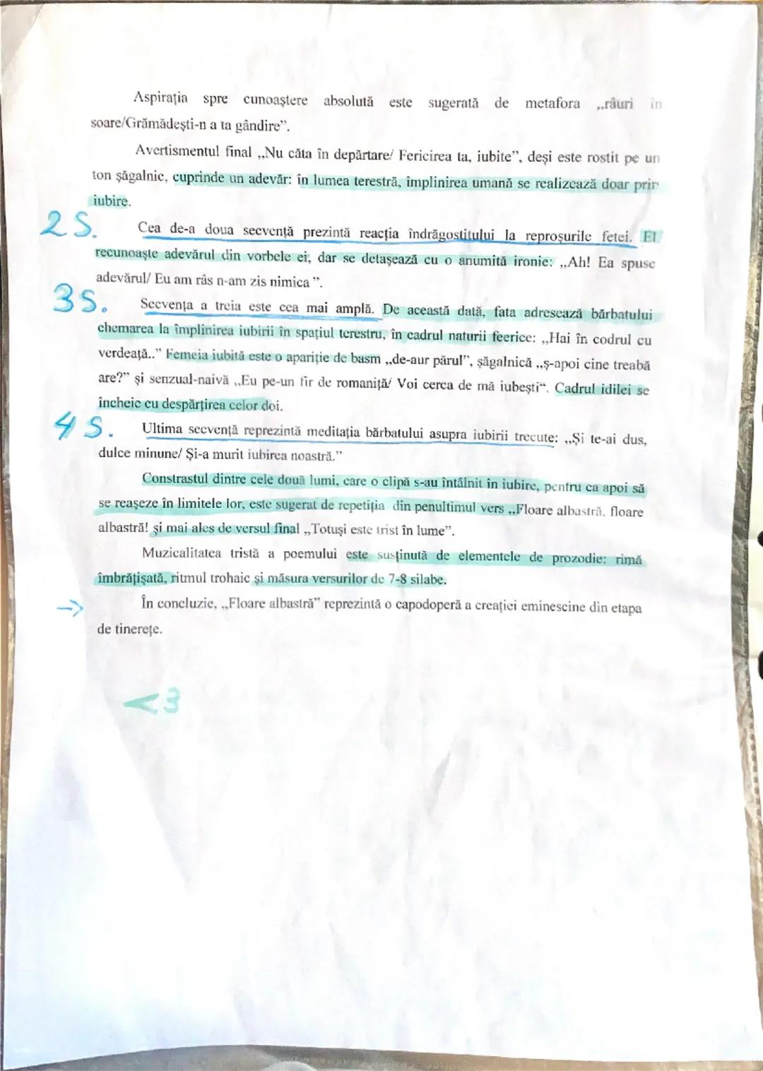 FLOARE ALBASTRA
Particularitățile unui text poetic romantic
Poezia ".Floarea albastră", publicată în revista ".Convorbiri literare" în 1873,