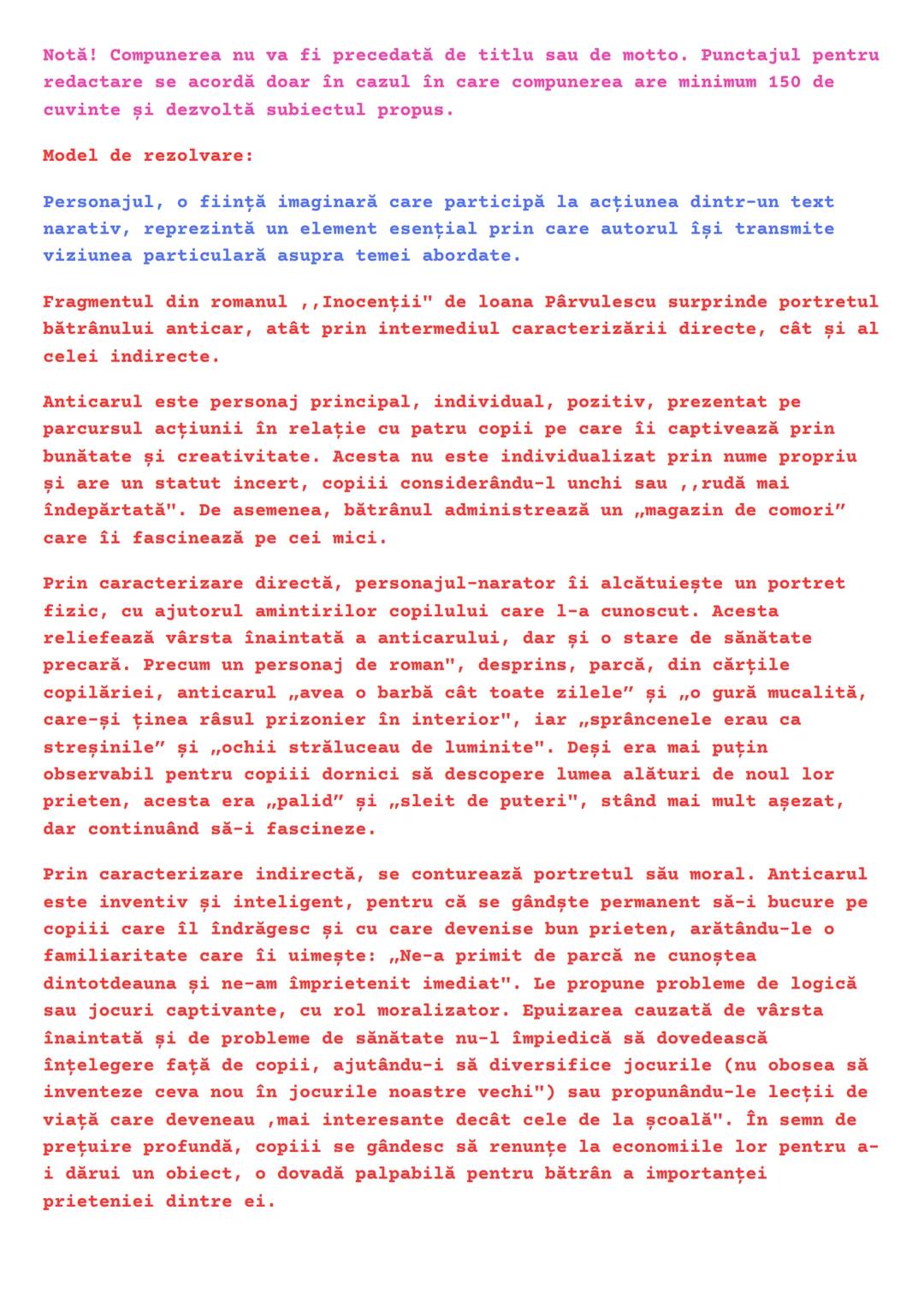 Modele de rezolvări - Compuneri
Subiectul al II-lea Limba și Literatura
Română
1. Text narativ
Redactează un text de cel puțin 150 de cuvint