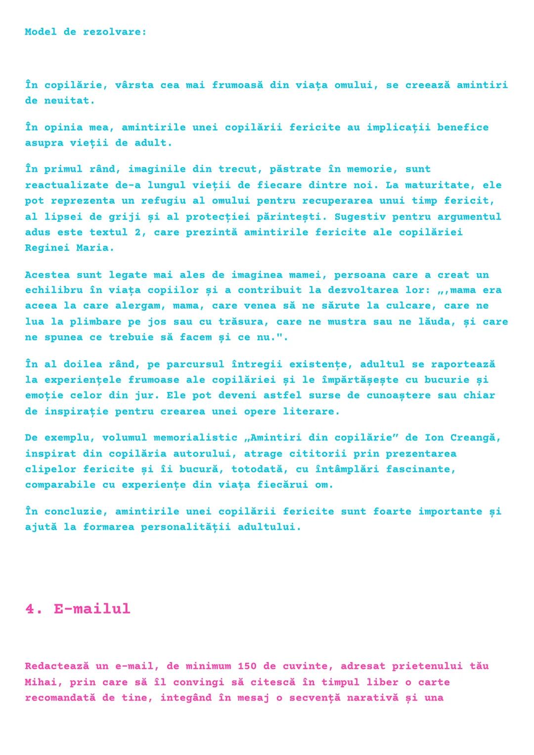 Modele de rezolvări - Compuneri
Subiectul al II-lea Limba și Literatura
Română
1. Text narativ
Redactează un text de cel puțin 150 de cuvint