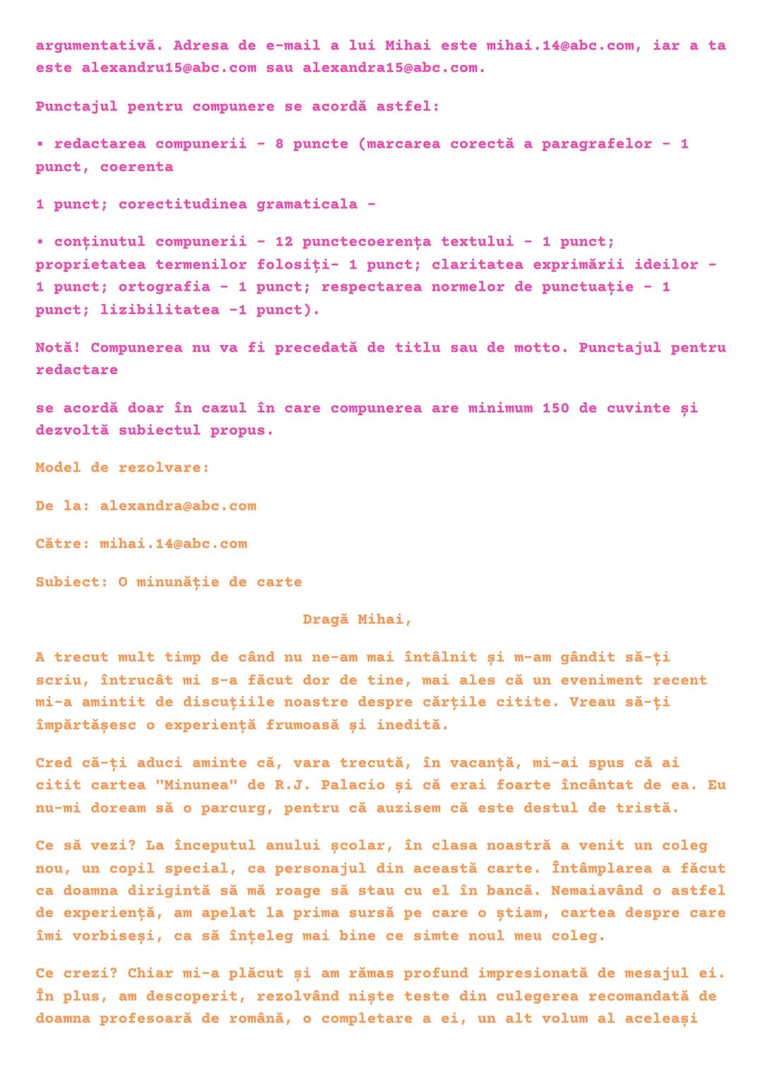 Modele de rezolvări - Compuneri
Subiectul al II-lea Limba și Literatura
Română
1. Text narativ
Redactează un text de cel puțin 150 de cuvint