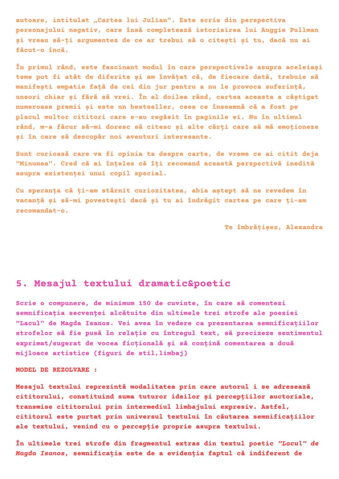 Modele de rezolvări - Compuneri
Subiectul al II-lea Limba și Literatura
Română
1. Text narativ
Redactează un text de cel puțin 150 de cuvint