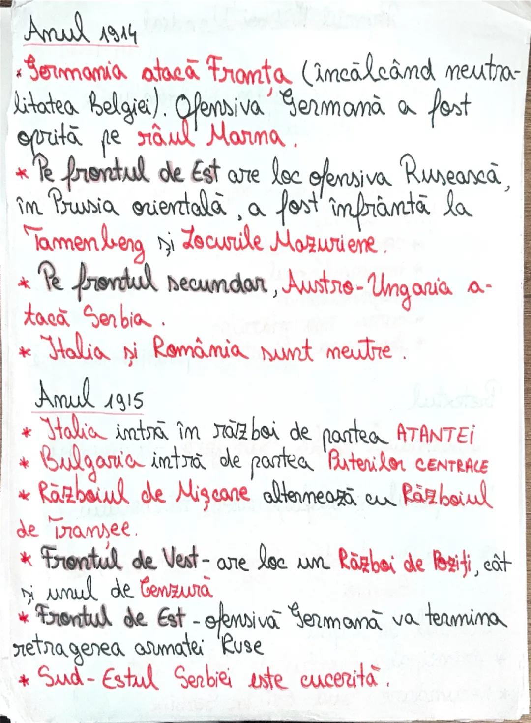 # Brimull Război Mondial (1914-1918)
# Evolutia aliantelor şi fronturile
de luptă
Cauze: * lupta pentru împărţirea şi reîmpăn-
ţirea lumii
*