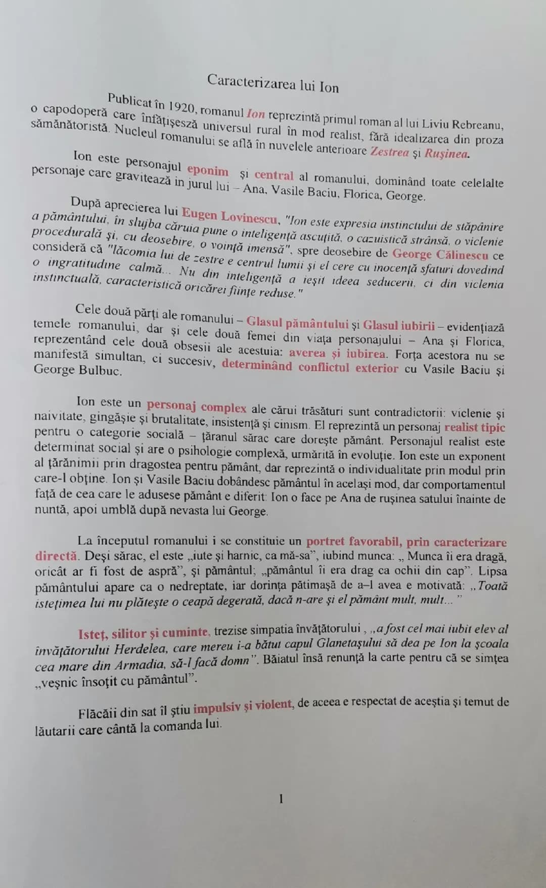 Caracterizarea lui Ion de Liviu Rebreanu 