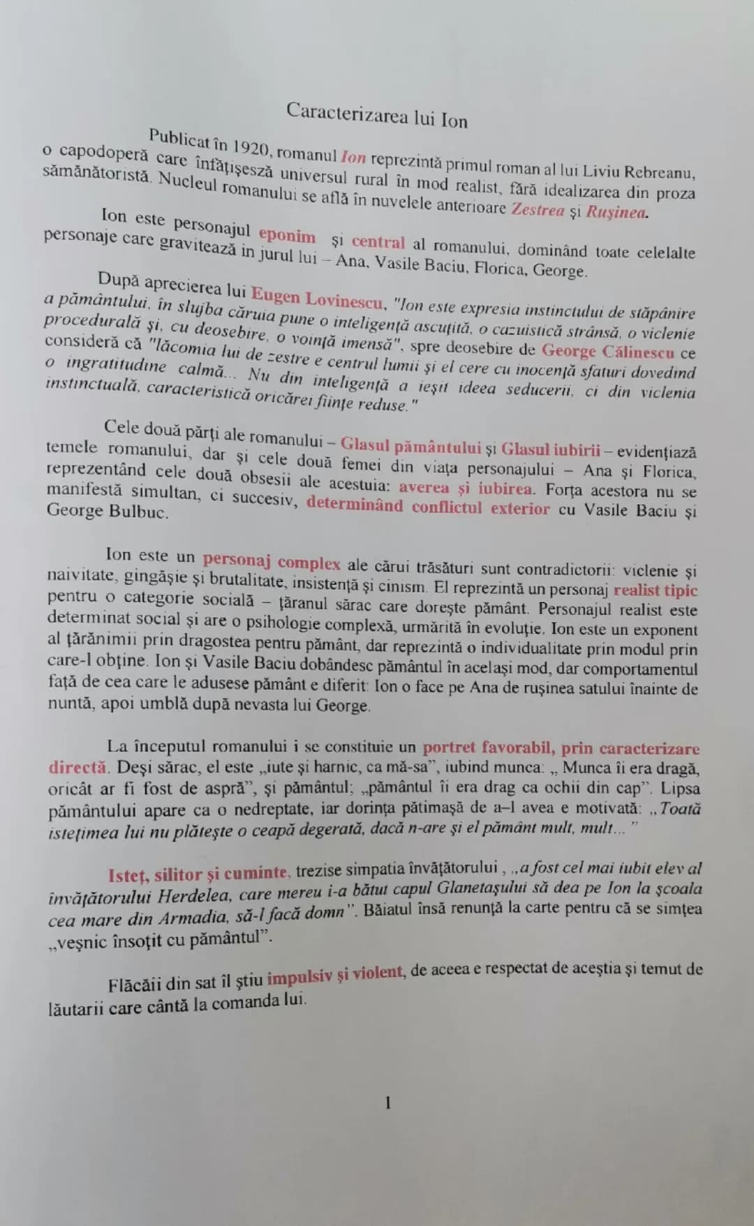# Caracterizarea lui Ion
Publicat în 1920, romanul *Ion* reprezintă primul roman al lui Liviu Rebreanu,
o capodoperă care înfăţişesză univer