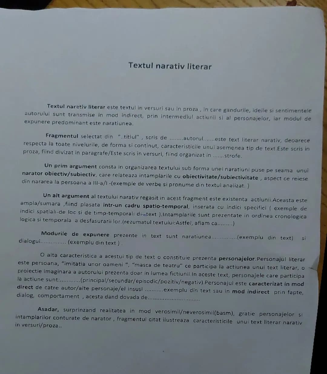 Textul narativ literar 