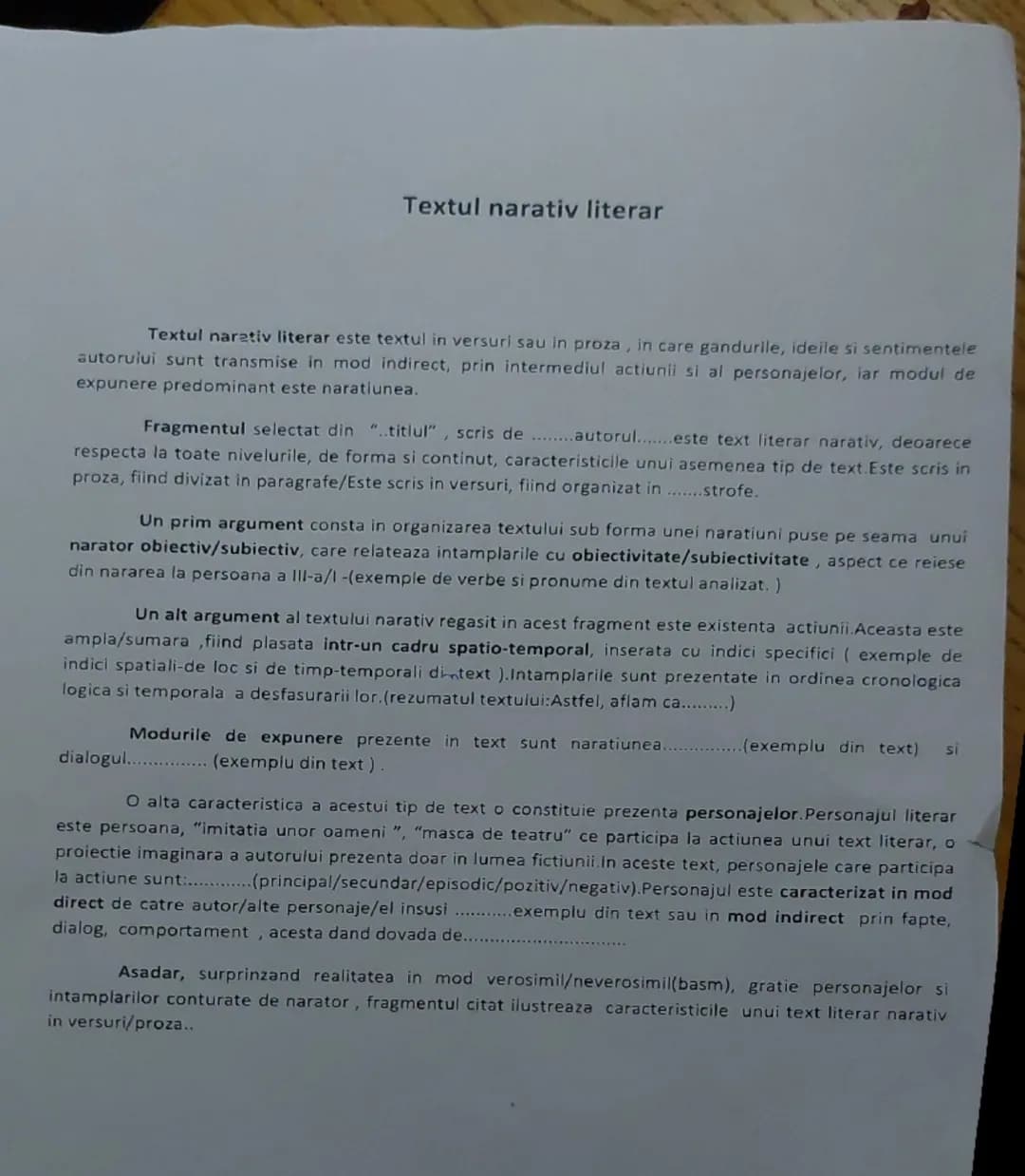 # Textul narativ literar

Textul narativ literar este textul in versuri sau in proza , in care gandurile, ideile si sentimentele autorului s