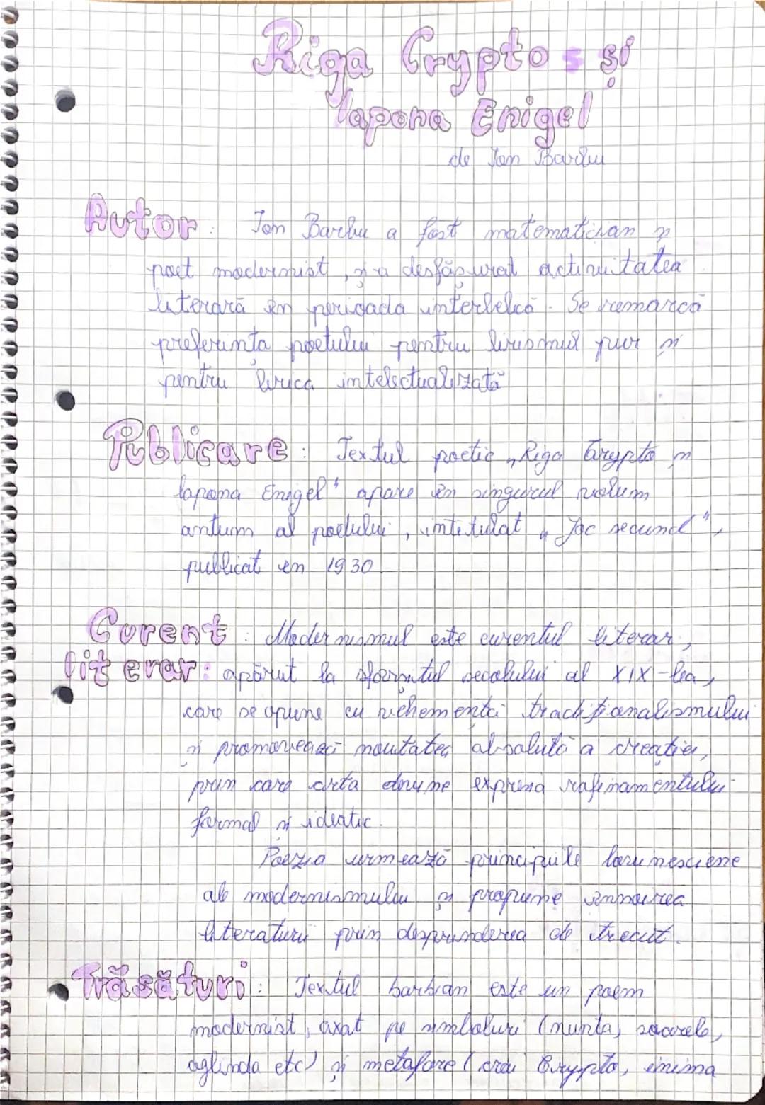 # Riga Crypto si

# Lapona Enigel

de Ion Barbu

# Autor: Ion Barbu a fost matematician și
poet modernist, și a desfășurat activitatea
liter