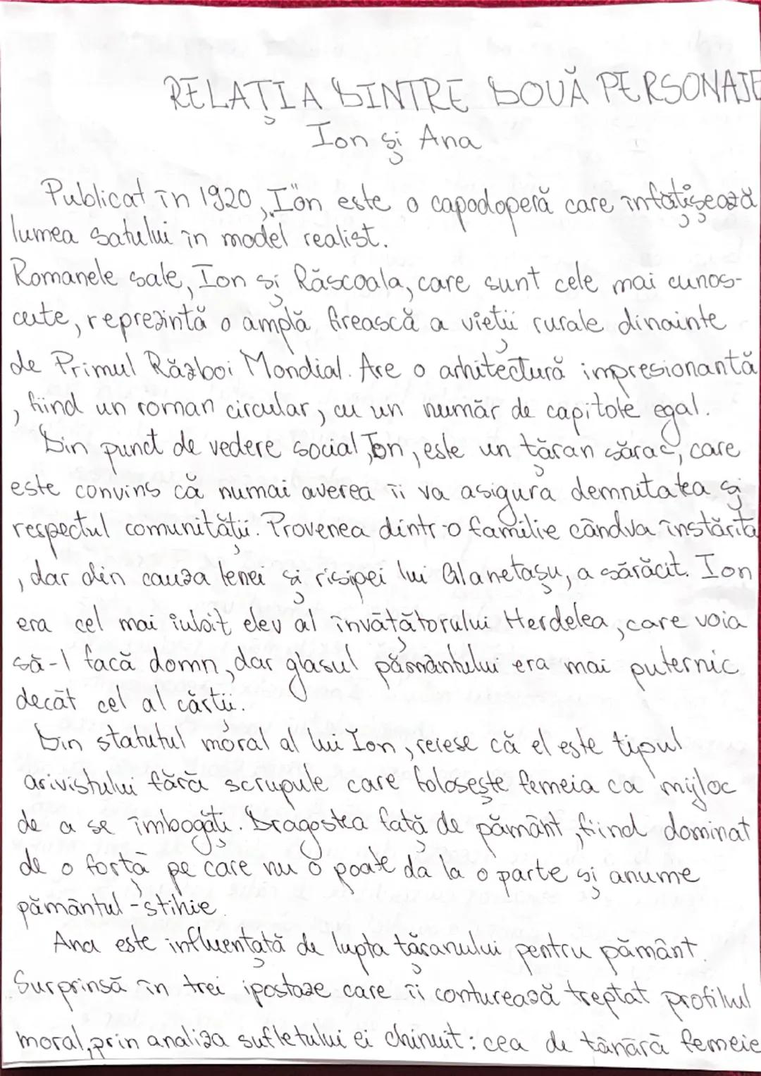 # RELAŢIA BINTRE BOUĂ PERSONAJE
Ion si Ana

Publicat in 1920, Iön este a capodoperă care infatizează
lumea satului în model realist.
Romanel