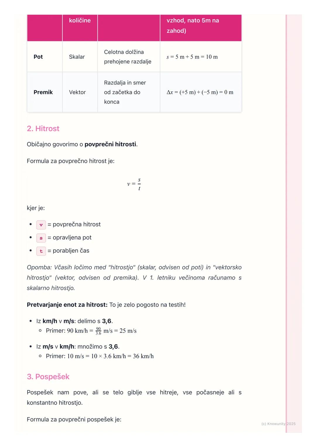## 2.2. Pot, premik, hitrost in
pospešek

Uvod v osnovne kinematične količine

Kinematika je del fizike, ki opisuje gibanje teles, ne da bi 
