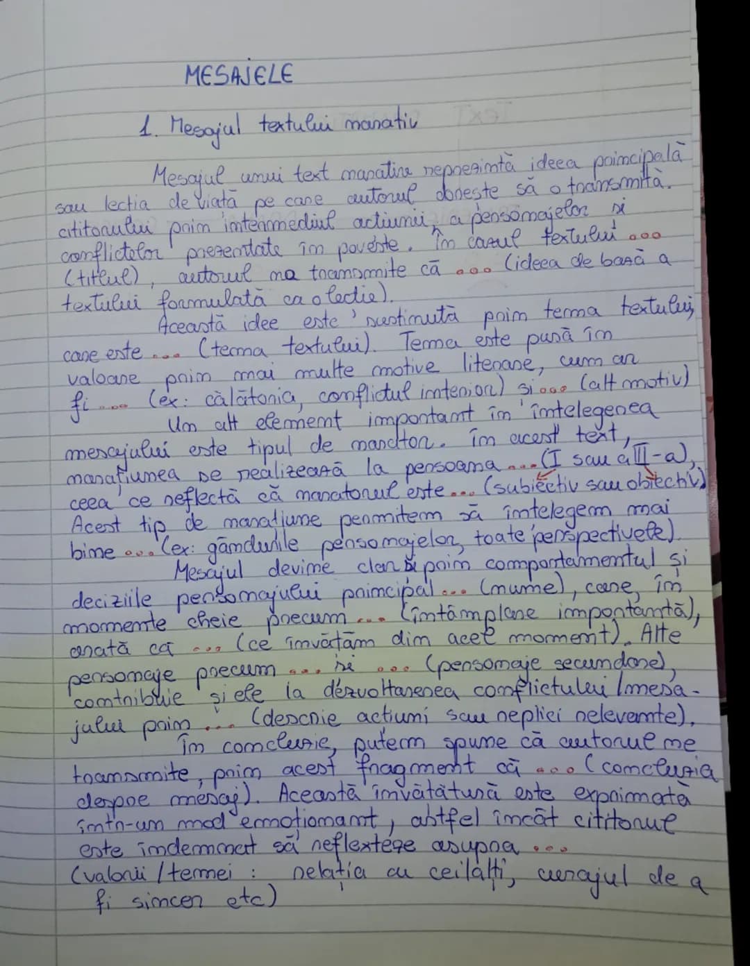 Mesajul textului narativ 