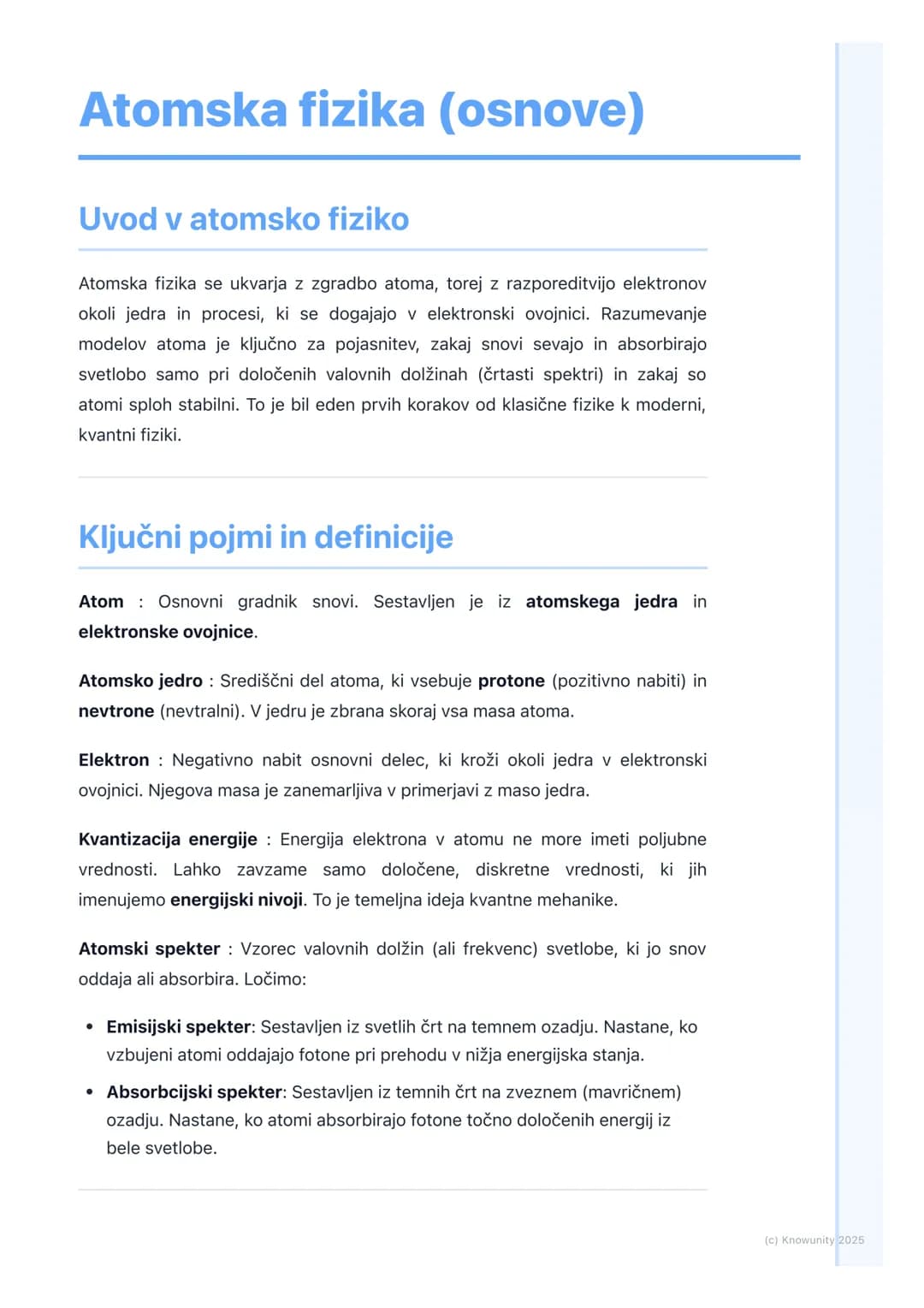# Atomska fizika (osnove)

Uvod v atomsko fiziko

Atomska fizika se ukvarja z zgradbo atoma, torej z razporeditvijo elektronov
okoli jedra i