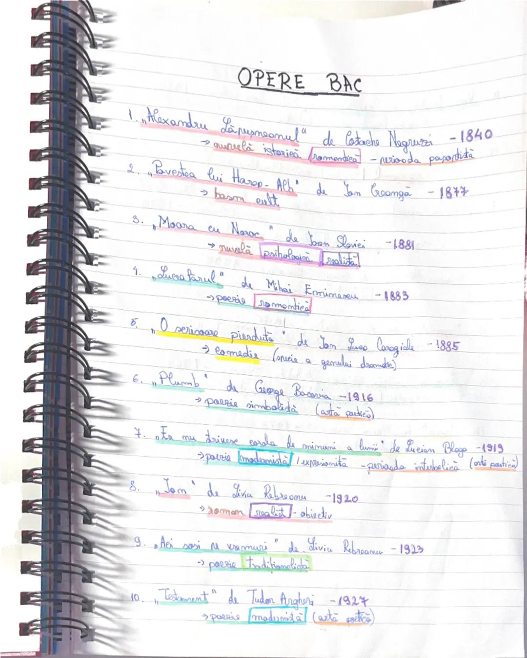 OPERE BAC

1. Alexandru Lapusneanul" de Costache Negruzzi - 1840
→ aurreală istorică. Cromantica - perioada pasartista

2. Povestea lui Hara