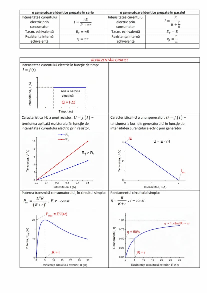 # $n$ generatoare identice grupate în serie

Intensitatea curentului
electric prin
consumator
T.e.m. echivalentă
Rezistența internă
echivale